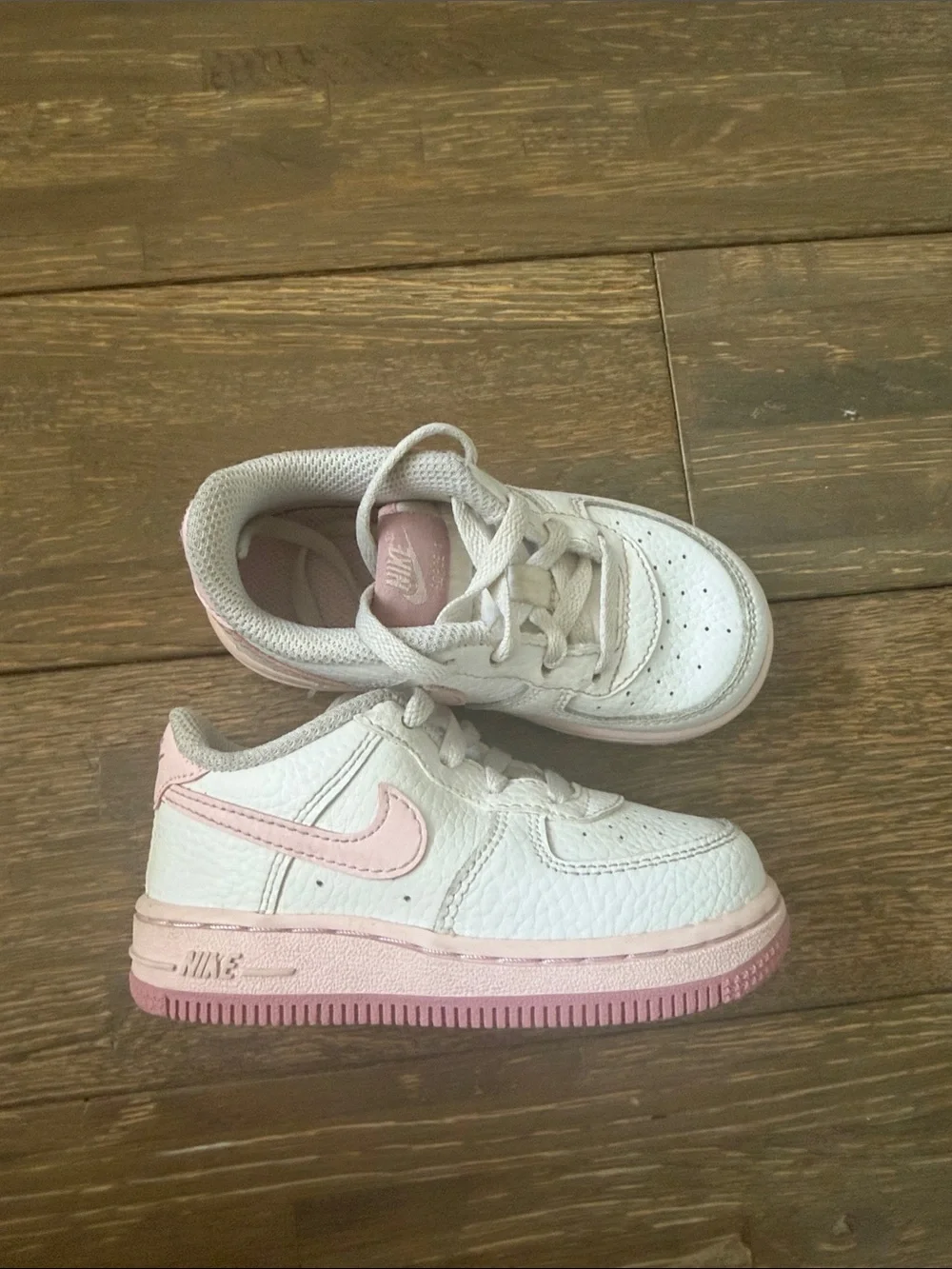 Nike Kids White and Light Pink Leather Air Force One Sneakers